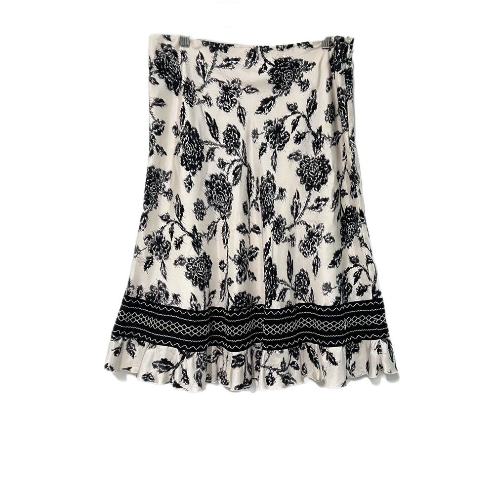 White House Black Market Women’s 100% Silk Floral A-line Skirt Sz 10 Embroidered